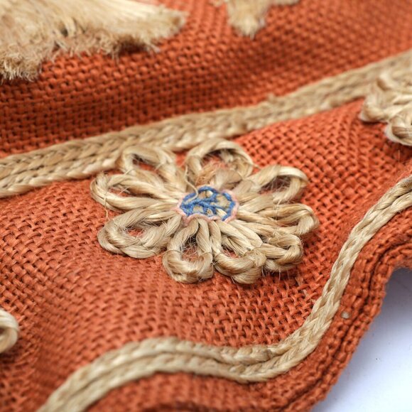 Vintage Burlap Jute Tote Bag Purse Braided Straw Lightweight Brown Tan Folk Art - Picture 7 of 9
